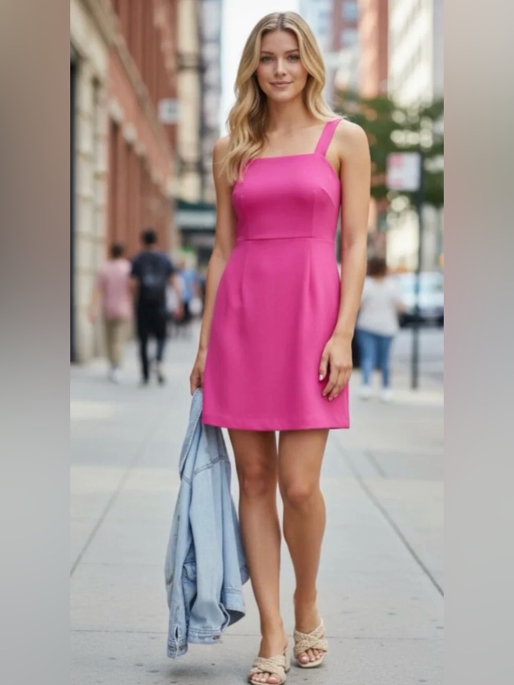 On 34th Ponte Mini Dress Hot Pink Sleeveless Square Neck NWT Size 2